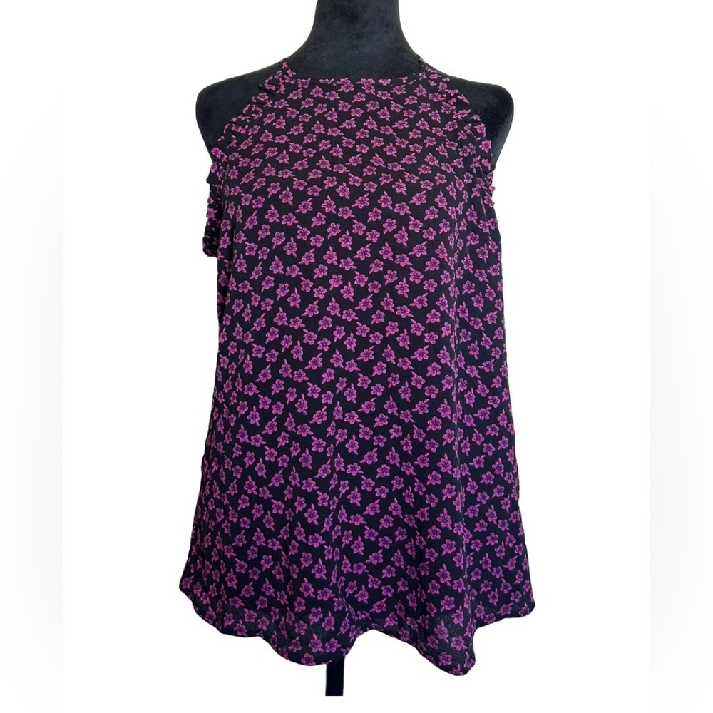 NWT CANDIE’S Woman’s Medium Floral Ruffled Sleeveless Tank-Top With Keyholeback